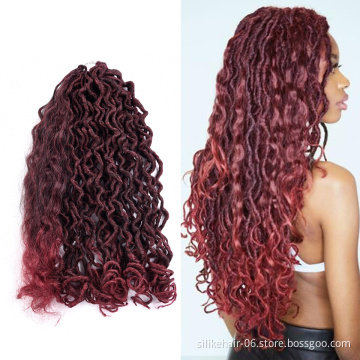 18inch Long Curly Ombre Red Goddess Faux Locs Crochet Braiding Hair Women Fluffy Passion Twist Synthetic Hair Extensions